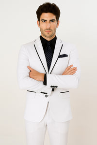 All White Mens Tuxedo - Wedding Suit - Mens Two Button Slim Fit Vested Prom Tuxedo Suit With Trim In White
