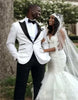 White Groom Tuxedos Men Wedding Suits Peaked Lapel Groomsmen Wear Prom Party Suits