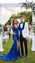 Marco Lorenzo Premium White Paisley 4 Piece Suit with Royal Blue Velvet Shawl Lapel and Matching Bow Tie