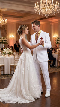 Men’s White Classic Fit 3 Button Poplin Suit, Two Piece Formal Wedding Dress Suit