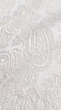 Marco Lorenzo Premium White Paisley 4 Piece Suit with Green Velvet Shawl Lapel and Matching Bow Tie