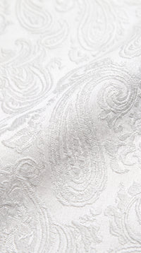 Marco Lorenzo Premium White Paisley 4 Piece Suit with Purple Velvet Shawl Lapel and Matching Bow Tie