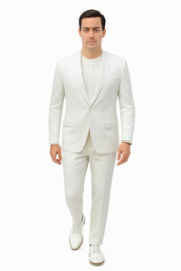 Mens Two Piece Linen Suit Relaxed Hybrid Fit No Collar
