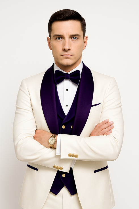 White and Purple tuxedo - Mens Wedding Suit