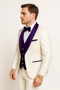 White and Purple tuxedo - Mens Wedding Suit