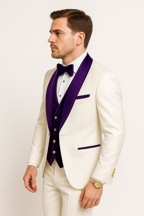 White and Purple tuxedo - Mens Wedding Suit