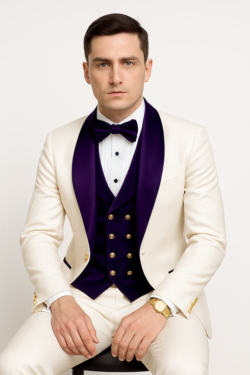 White and Purple tuxedo - Mens Wedding Suit