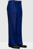 Mens Designer Wool Pleated Wide Leg Dress Pants in Sapphire Blue Plaid
