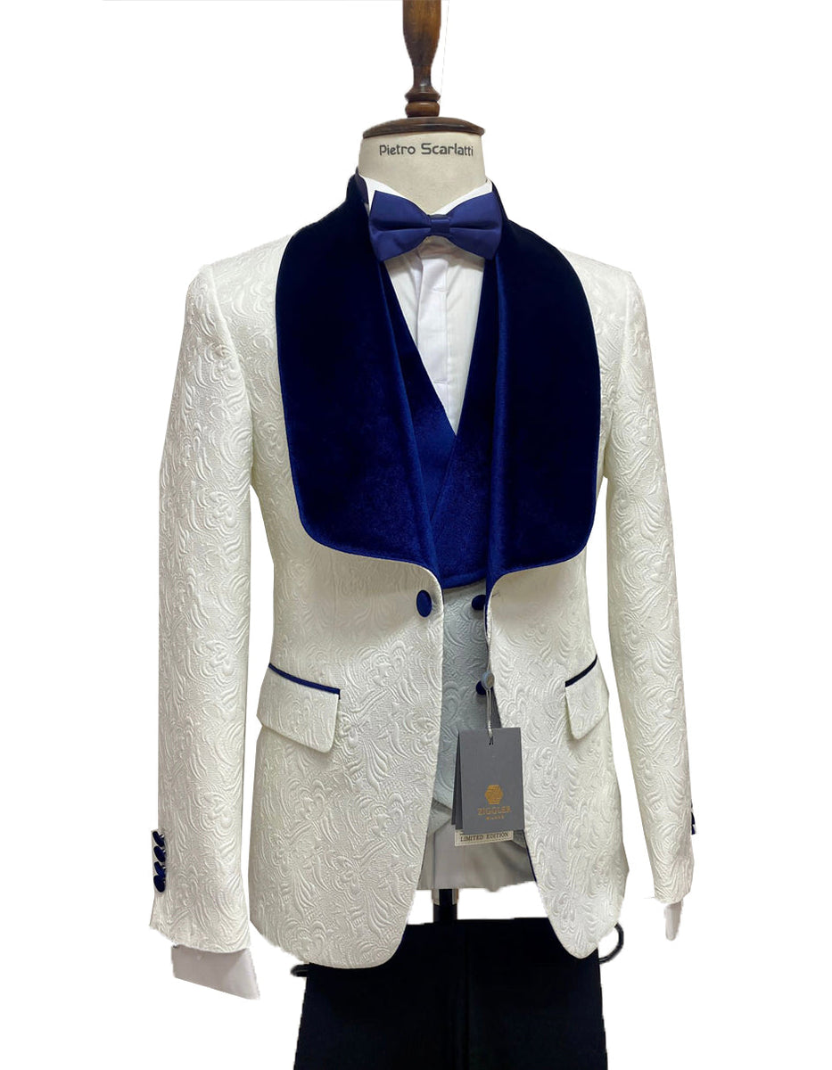 Mens Vested Wool Tuxedo with Velvet Shawl Lapel in Dark Navy main image 0