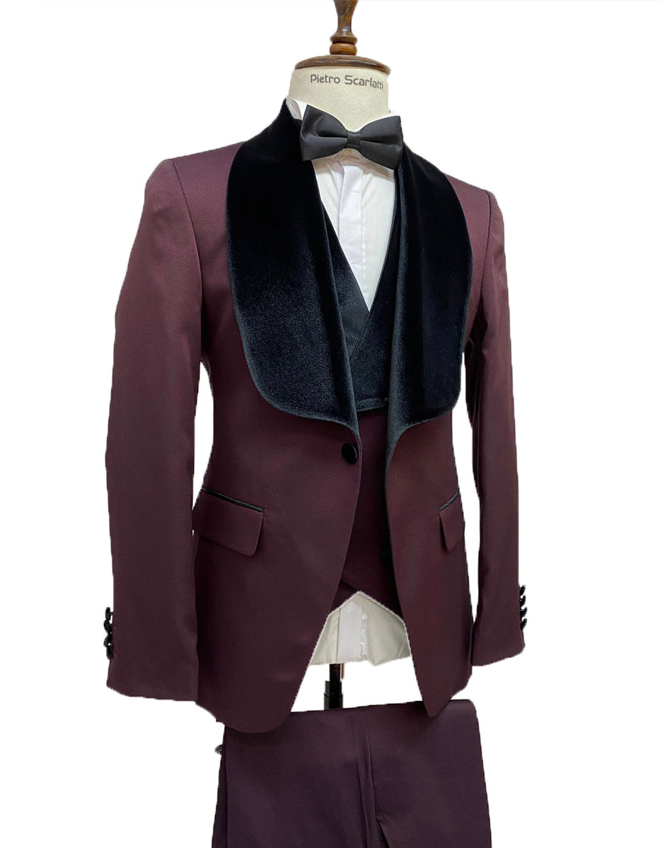 Men's Designer Wool Classic Wide Shawl Tuxedo with Double Breasted Vest in Black main image 1
