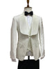 Mens Vested Designer Wide Ivory Square Shawl Tuxedo in Ivory Paisley