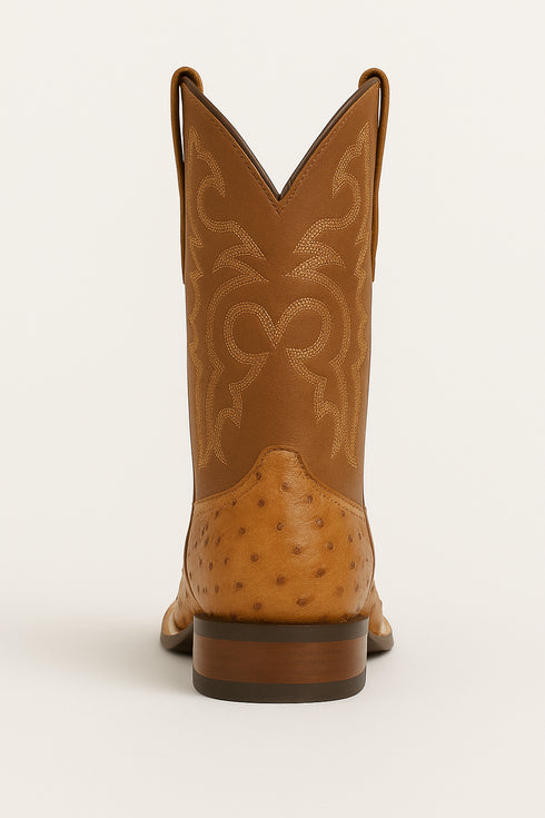 Men's Los Altos Ostrich Skin Wide Square Toe Boots - B