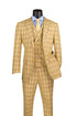 La Scale Collection-Windowpane Three Piece Suit - Tan