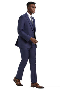Men's Stacy Adams Vested One Button Wide Peak Lapel Windowpane Plaid Suit in Eggplant Purple