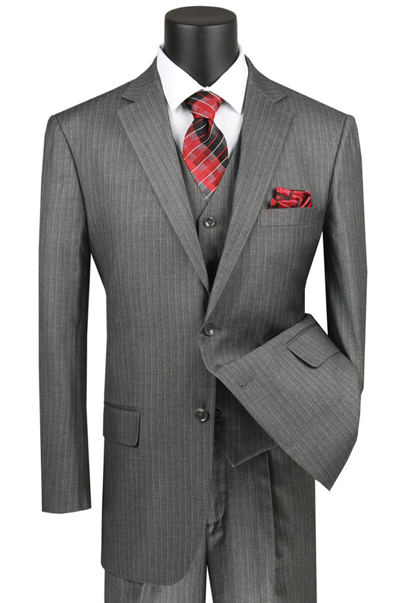 Men's Black Big and Tall Grey Pinstripe Vested Suit main image 1
