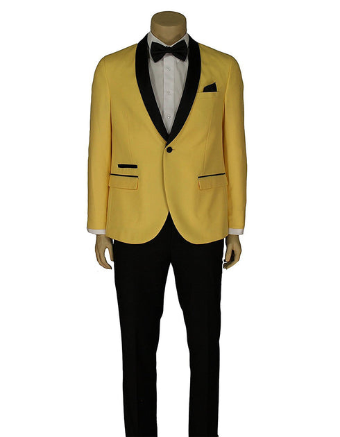 Mens Slim Fit 1 Button Shawl Lapel Prom Tuxedo in Yellow
