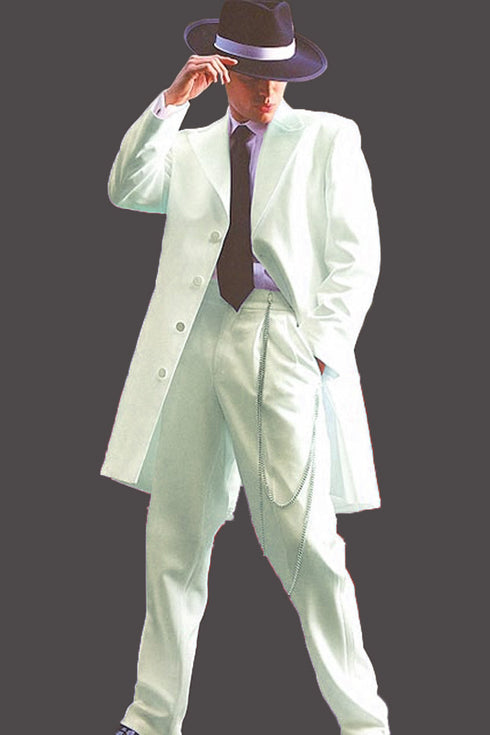 Mens Long Vested Gangster Zoot Suit Tuxedo In Cream