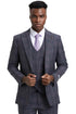 Men's Stacy Adams One Button Peak Lapel Double Breasted Vest Suit in Charcoal Grey Plaid