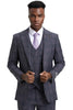 Men's Stacy Adams One Button Peak Lapel Double Breasted Vest Suit in Charcoal Grey Plaid