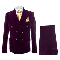 Men’s Rossi Man Zeus Purple Velvet Double Breasted Tuxedo Suit, Formal Wedding Prom Dinner Suit Set
