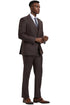 Men's Stacy Adams Vested One Button Wide Peak Lapel Windowpane Plaid Suit in Brown