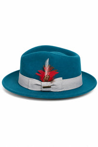 Acid Blue Dress Hat 1920s Fedora Style - Mens Classic Wool Fedora Dress Hat in Acid Blue