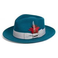 Acid Blue Dress Hat 1920s Fedora Style - Mens Classic Wool Fedora Dress Hat in Acid Blue
