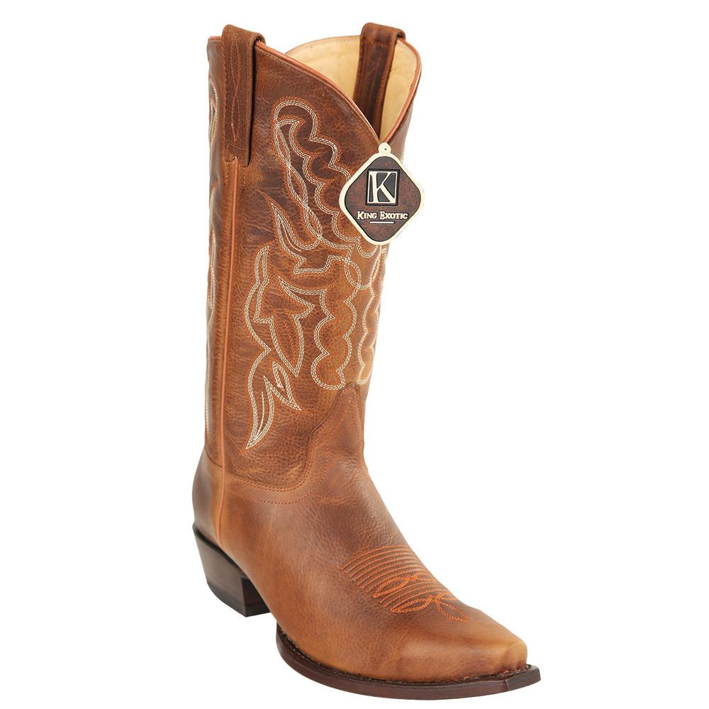 Men's King Exotic Snip Toe Grisly Leather Boots Handmade Brown (4942707)