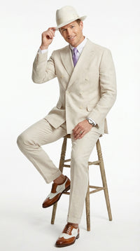 Mens Ivory Off White Double Breasted AI Capone Suit – Classic 1920s Vintage Gangster Style Formal Suit