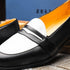Zelli Alba Calfskin Spectator Penny Loafers in Black and White