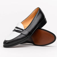 Zelli Alba Calfskin Spectator Penny Loafers in Black and White
