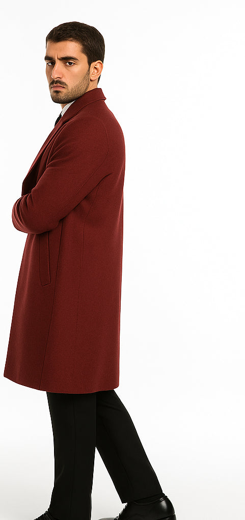 Alberto Nardoni Dark Burgundy Wool Overcoat / Topcoat
