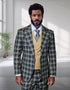 Statement Men's 3 Piece Plaid 100% Wool Modern Fit Suit - Wide Peak Lapel