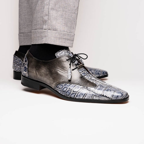 Marco Di Milano Anzio Newspaper Grey Alligator & Calfskin Derby