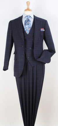 Apollo King Mens 3 Piece 100% Wool Suit – Fashion V-Taper Double Breasted Vest, Peak Lapel Jacket