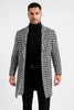 Mens Plaid White and Black Overcoat - Hounstooth Checker Pattern Topcoat