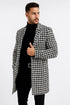 Mens Plaid White and Black Overcoat - Hounstooth Checker Pattern Topcoat