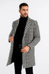 Mens Plaid White and Black Overcoat - Hounstooth Checker Pattern Topcoat