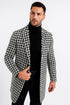 Mens Plaid White and Black Overcoat - Hounstooth Checker Pattern Topcoat