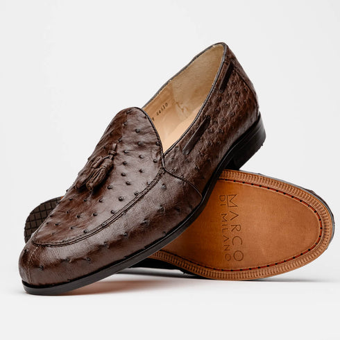 Marco Di Milano Aubiere Brown Ostrich Quill Tassel Loafers