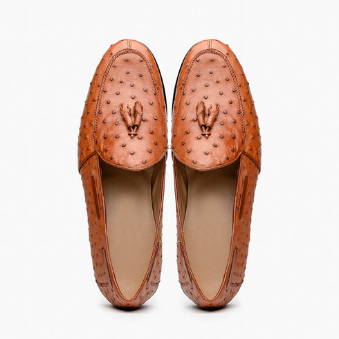 Marco Di Milano Aubiere Cognac Ostrich Quill Tassel Loafers