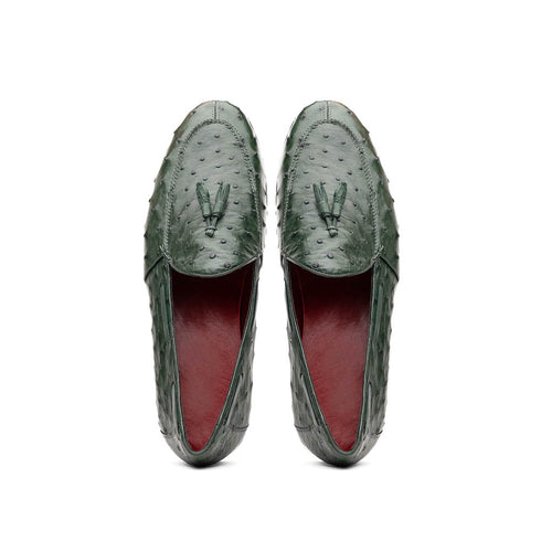 Marco Di Milano Aubiere Green Ostrich Quill Tassel Loafers