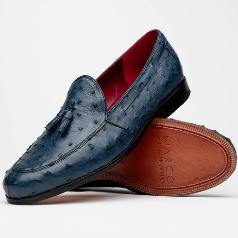 Marco Di Milano Aubiere Navy Blue Ostrich Quill Tassel Loafers