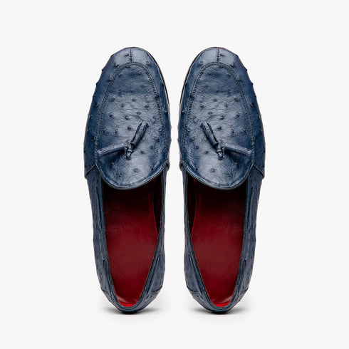 Marco Di Milano Aubiere Navy Blue Ostrich Quill Tassel Loafers