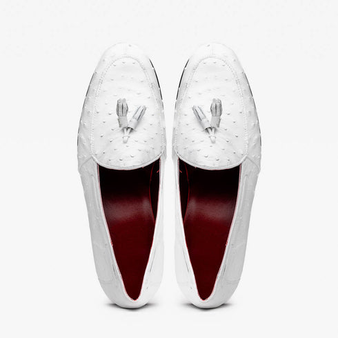 Marco Di Milano Aubiere White Ostrich Quill Tassel Loafers