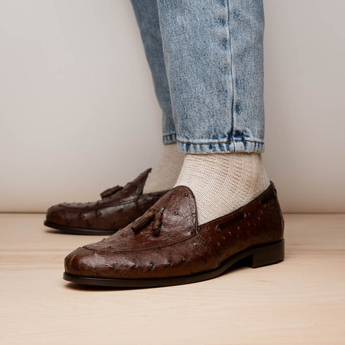 Marco Di Milano Aubiere Brown Ostrich Quill Tassel Loafers
