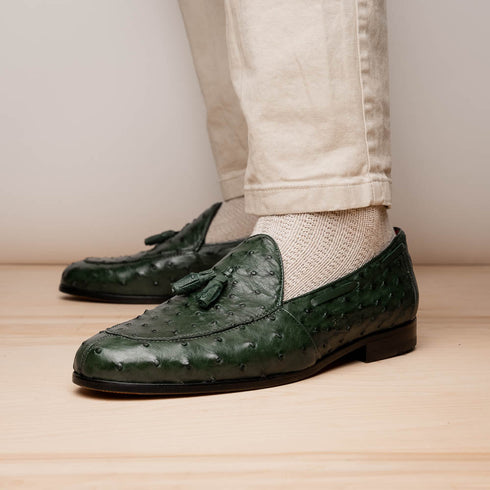 Marco Di Milano Aubiere Green Ostrich Quill Tassel Loafers