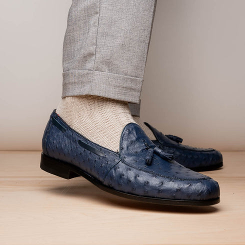 Marco Di Milano Aubiere Navy Blue Ostrich Quill Tassel Loafers