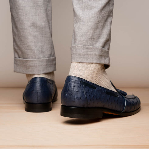 Marco Di Milano Aubiere Navy Ostrich Quill Tassel Loafers