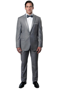 Mens Gray Tuxedo - Grey Wedding Suit-Mens Skinny Fit One Button Satin Trim Peak Lapel Prom & Wedding Tuxedo In Grey